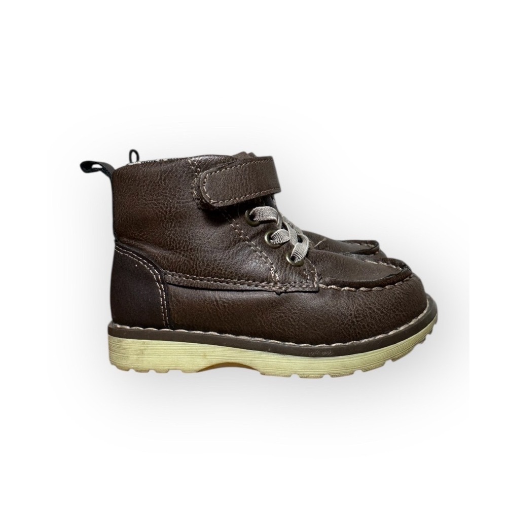 Stylish Kids Toddler Sz 6 Moc Toe Work‎ Boots Brown w/ Easy Strap, No-Tie Laces